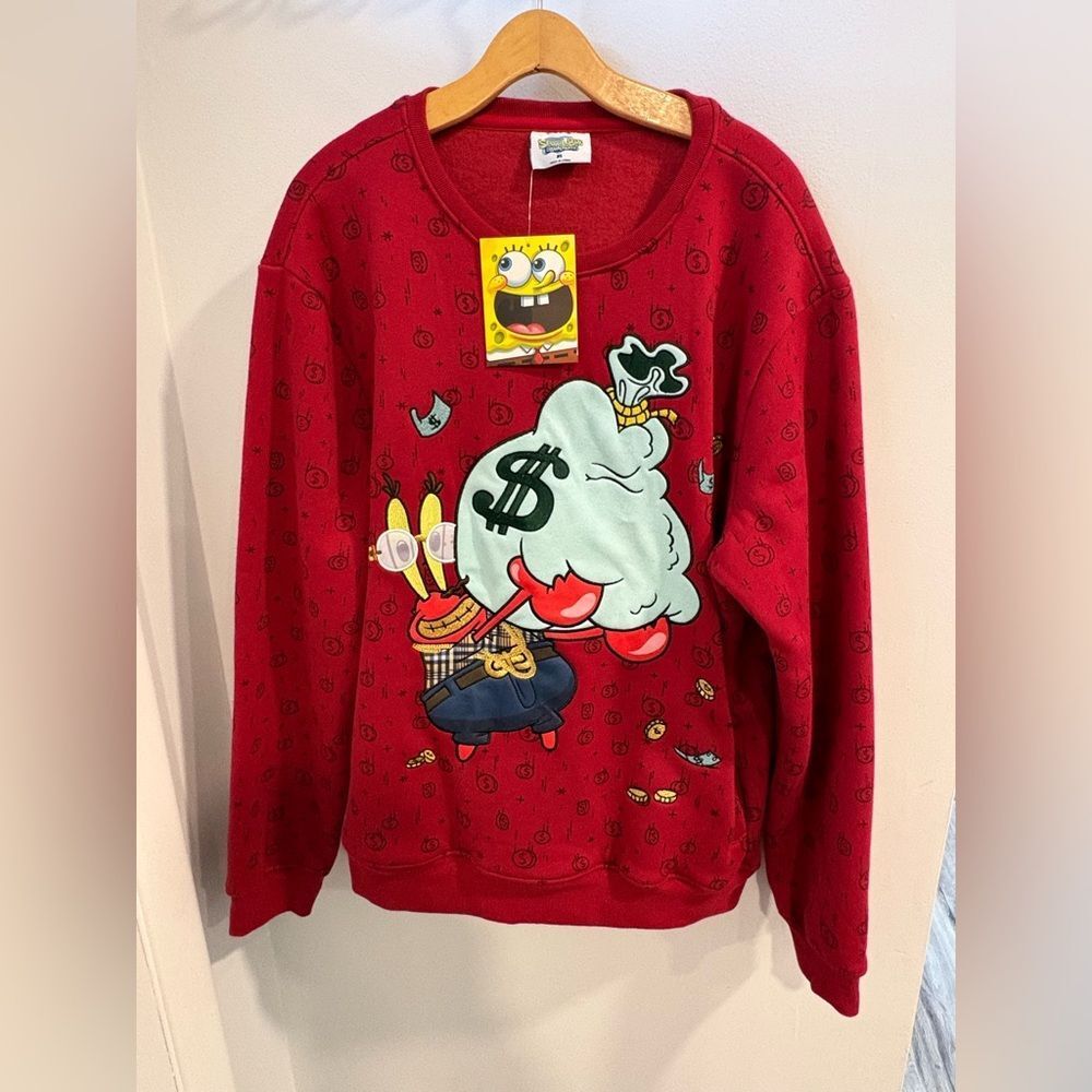 SpongeBob Squarepants Mr Krabs 2019 Embroidered Red Graphic Sweatshirt